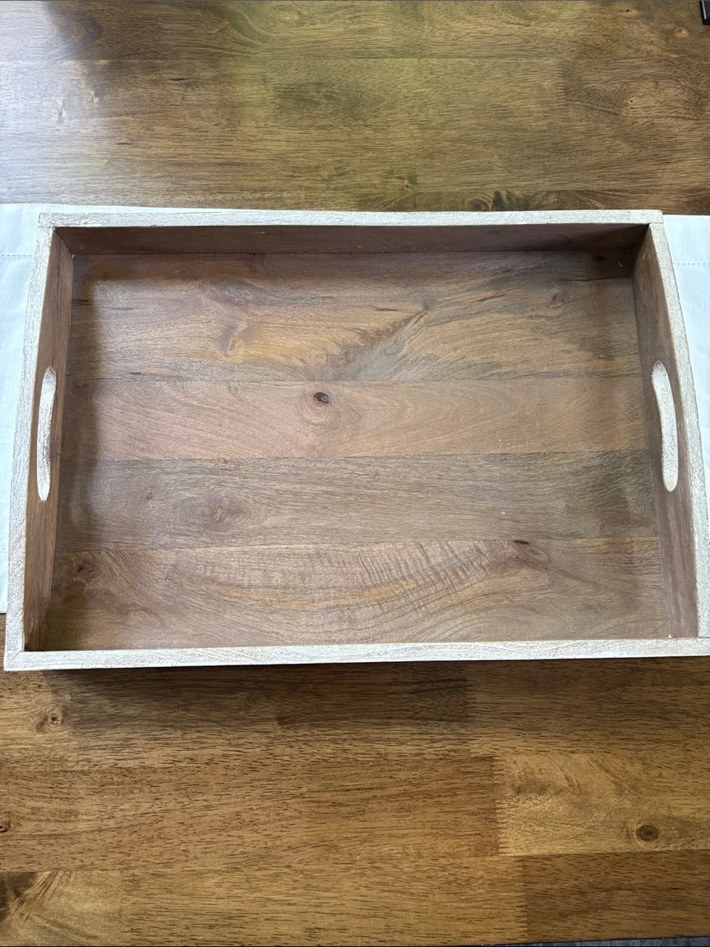 Wood Tray with Cutout Handles in Natural Brown - Home Bath Vanity Tray 20” New
